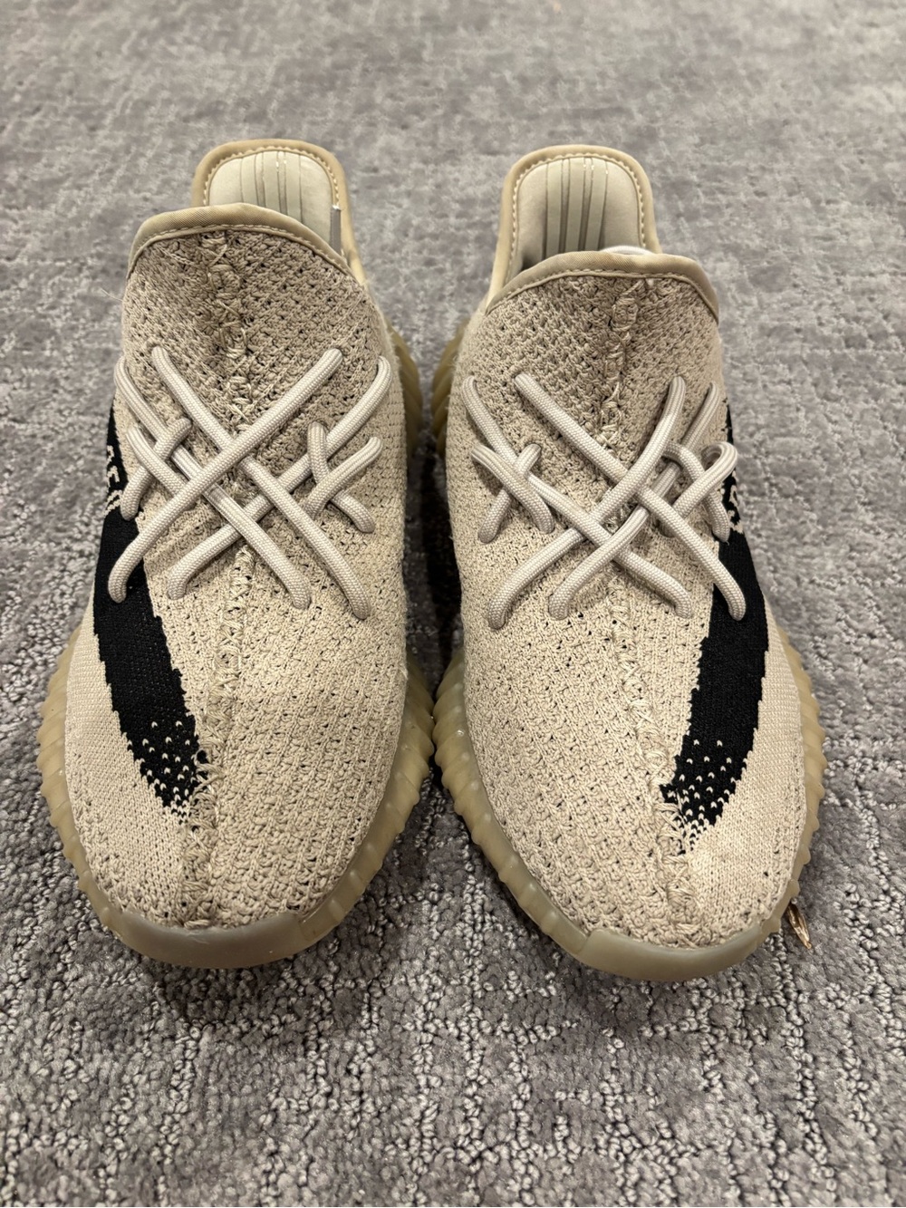 adidas Beige Knit Athletic Sneakers with Black Stripe